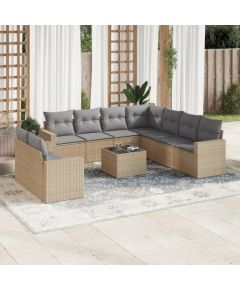 vidaXL 10-częściowy zestaw mebli ogrodowych z poduszkami, beżowy, polirattan Dārza mēbeļu komplekti