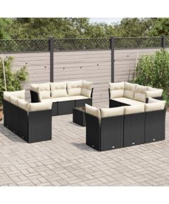 vidaXL 13-częściowy zestaw mebli do ogrodu, poduszki, czarny, rattan PE Dārza mēbeļu komplekti