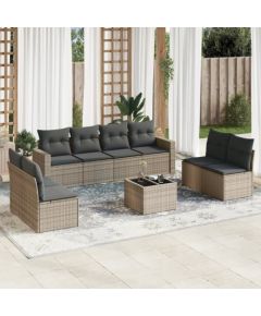 vidaXL 9-cz. zestaw mebli ogrodowych z poduszkami, beżowy, polirattan Dārza mēbeļu komplekti