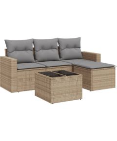 vidaXL 5-częściowy zestaw mebli ogrodowych z poduszkami, beżowy, polirattan Dārza mēbeļu komplekti