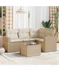 vidaXL 5-częściowy zestaw mebli ogrodowych z poduszkami, beżowy, polirattan Dārza mēbeļu komplekti