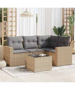 vidaXL 5-częściowy zestaw mebli ogrodowych z poduszkami, beżowy, polirattan Dārza mēbeļu komplekti