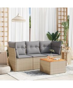 vidaXL 4-częsciowy zestaw mebli ogrodowych z poduszkami, beżowy, polirattan Dārza mēbeļu komplekti