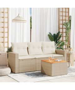 vidaXL 4-częsciowy zestaw mebli ogrodowych z poduszkami, beżowy, polirattan Dārza mēbeļu komplekti