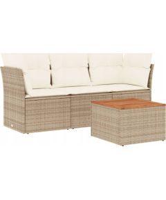 vidaXL 4-częsciowy zestaw mebli ogrodowych z poduszkami, beżowy, polirattan Dārza mēbeļu komplekti