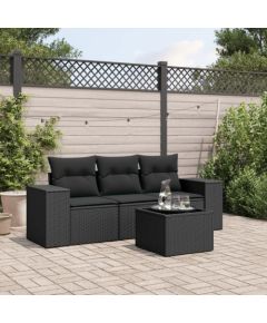 vidaXL 4-częsciowy zestaw wypoczynkowy do ogrodu, poduszki, czarny rattan PE Dārza mēbeļu komplekti