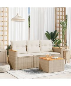 vidaXL 4-częsciowy zestaw mebli ogrodowych z poduszkami, beżowy, polirattan Dārza mēbeļu komplekti