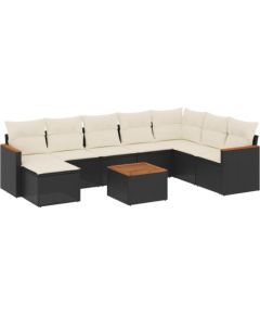 vidaXL 9-częściowy zestaw wypoczynkowy do ogrodu, z poduszkami, czarny Dārza mēbeļu komplekti