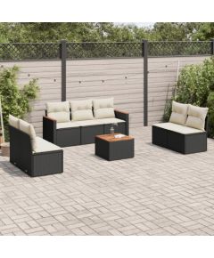 vidaXL 8-częściowy zestaw wypoczynkowy do ogrodu, z poduszkami, czarny Dārza mēbeļu komplekti