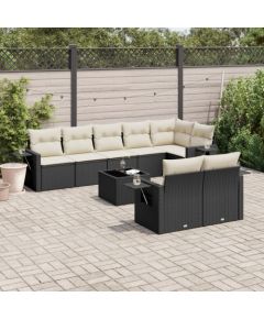 vidaXL 9-częściowy zestaw wypoczynkowy do ogrodu, z poduszkami, czarny Dārza mēbeļu komplekti