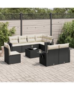 vidaXL 9-częściowy zestaw wypoczynkowy do ogrodu, z poduszkami, czarny Dārza mēbeļu komplekti