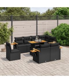 vidaXL 9-częściowy zestaw wypoczynkowy do ogrodu, z poduszkami, czarny Dārza mēbeļu komplekti