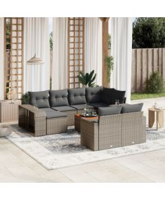 vidaXL 11-częściowy zestaw mebli ogrodowych z poduszkami, szary rattan PE Dārza mēbeļu komplekti