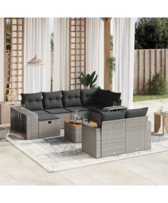 vidaXL 11-częściowy zestaw mebli ogrodowych z poduszkami, szary rattan PE Dārza mēbeļu komplekti