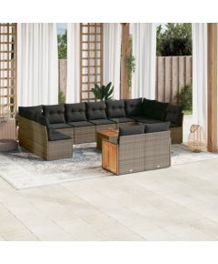 vidaXL 13-częściowy zestaw mebli ogrodowych z poduszkami, szary, polirattan Dārza mēbeļu komplekti