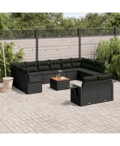 vidaXL 13-częściowy zestaw mebli do ogrodu, poduszki, czarny, rattan PE Dārza mēbeļu komplekti