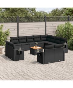 vidaXL 13-częściowy zestaw mebli do ogrodu, poduszki, czarny, rattan PE Dārza mēbeļu komplekti