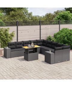 vidaXL vidaXL 11-cz. zestaw wypoczynkowy do ogrodu, poduszki czarny rattan PE Dārza mēbeļu komplekti