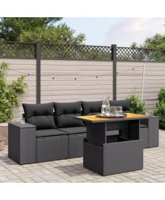 vidaXL vidaXL 5-cz. zestaw wypoczynkowy do ogrodu, poduszki, czarny rattan PE Dārza mēbeļu komplekti