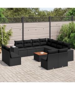 vidaXL vidaXL 12-cz. zestaw mebli do ogrodu, z poduszkami, czarny, polirattan Dārza mēbeļu komplekti