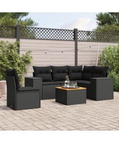 vidaXL vidaXL 6-cz. zestaw mebli ogrodowych z poduszkami, czarny polirattan Dārza mēbeļu komplekti