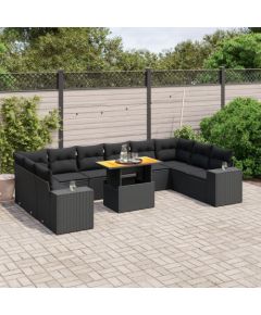 vidaXL vidaXL 11-cz. zestaw wypoczynkowy do ogrodu, poduszki czarny rattan PE Dārza mēbeļu komplekti