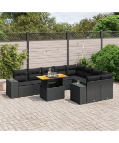 vidaXL vidaXL 10-cz. zestaw wypoczynkowy do ogrodu, poduszki czarny rattan PE Dārza mēbeļu komplekti