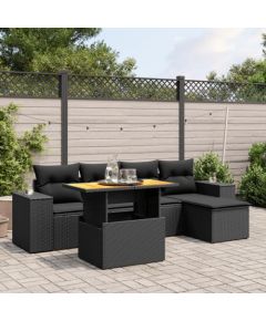 vidaXL vidaXL 6-cz. zestaw mebli ogrodowych z poduszkami, czarny polirattan Dārza mēbeļu komplekti