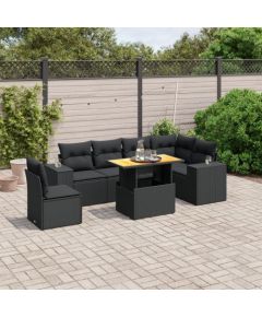 vidaXL vidaXL 7-cz. zestaw wypoczynkowy do ogrodu, z poduszkami, czarny Dārza mēbeļu komplekti