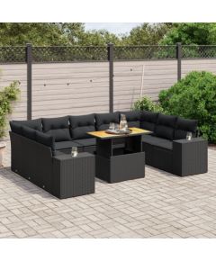 vidaXL vidaXL 10-cz. zestaw wypoczynkowy do ogrodu, poduszki czarny rattan PE Dārza mēbeļu komplekti