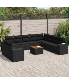 vidaXL vidaXL 11-cz. zestaw wypoczynkowy do ogrodu, poduszki czarny rattan PE Dārza mēbeļu komplekti