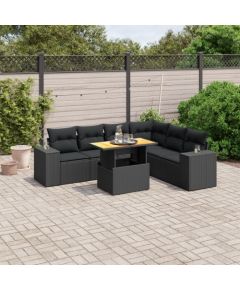 vidaXL vidaXL 7-cz. zestaw wypoczynkowy do ogrodu, z poduszkami, czarny Dārza mēbeļu komplekti