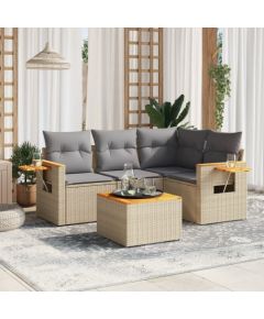 vidaXL 5-częściowy zestaw mebli ogrodowych z poduszkami, beżowy, polirattan Dārza mēbeļu komplekti