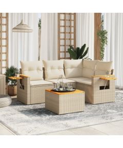 vidaXL 5-częściowy zestaw mebli ogrodowych z poduszkami, beżowy, polirattan Dārza mēbeļu komplekti