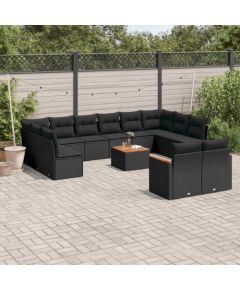 vidaXL 13-częściowy zestaw mebli do ogrodu, poduszki, czarny, rattan PE Dārza mēbeļu komplekti