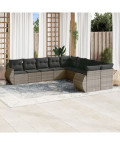 vidaXL 11-częściowy zestaw mebli ogrodowych z poduszkami, szary rattan PE Dārza mēbeļu komplekti