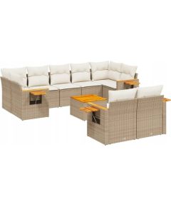 vidaXL 10-częściowy zestaw mebli ogrodowych z poduszkami, beżowy, polirattan Dārza mēbeļu komplekti