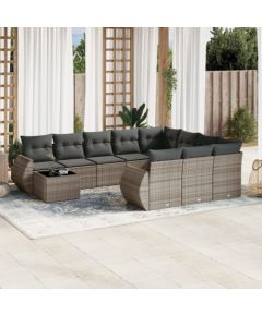 vidaXL 11-częściowy zestaw mebli ogrodowych z poduszkami, szary rattan PE Dārza mēbeļu komplekti