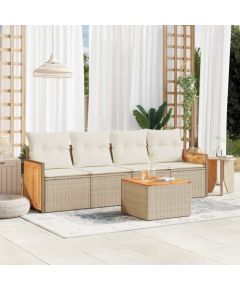 vidaXL 5-częściowy zestaw mebli ogrodowych z poduszkami, beżowy, polirattan Dārza mēbeļu komplekti