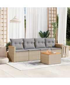 vidaXL 5-częściowy zestaw mebli ogrodowych z poduszkami, beżowy, polirattan Dārza mēbeļu komplekti