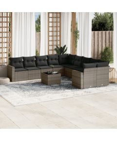 vidaXL 11-częściowy zestaw mebli ogrodowych z poduszkami, szary rattan PE Dārza mēbeļu komplekti