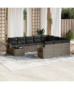 vidaXL 11-częściowy zestaw mebli ogrodowych z poduszkami, szary rattan PE Dārza mēbeļu komplekti