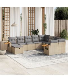 vidaXL 10-częściowy zestaw mebli ogrodowych z poduszkami, beżowy, polirattan Dārza mēbeļu komplekti