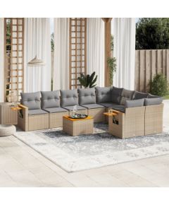 vidaXL 10-częściowy zestaw mebli ogrodowych z poduszkami, beżowy, polirattan Dārza mēbeļu komplekti