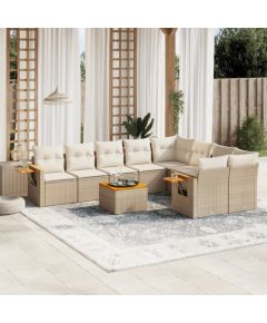 vidaXL 10-częściowy zestaw mebli ogrodowych z poduszkami, beżowy, polirattan Dārza mēbeļu komplekti