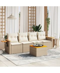 vidaXL 5-częściowy zestaw mebli ogrodowych z poduszkami, beżowy, polirattan Dārza mēbeļu komplekti