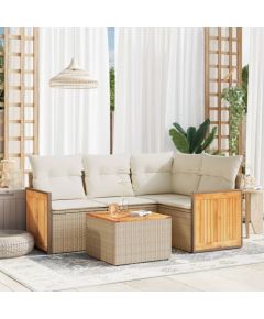 vidaXL 5-częściowy zestaw mebli ogrodowych z poduszkami, beżowy, polirattan Dārza mēbeļu komplekti