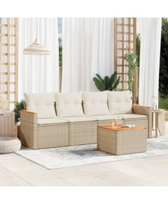 vidaXL 5-częściowy zestaw mebli ogrodowych z poduszkami, beżowy, polirattan Dārza mēbeļu komplekti