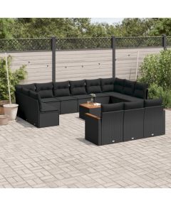 vidaXL 14-częściowy zestaw wypoczynkowy do ogrodu, poduszki czarny rattan PE Dārza mēbeļu komplekti