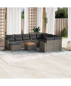 vidaXL 11-częściowy zestaw mebli ogrodowych z poduszkami, szary rattan PE Dārza mēbeļu komplekti